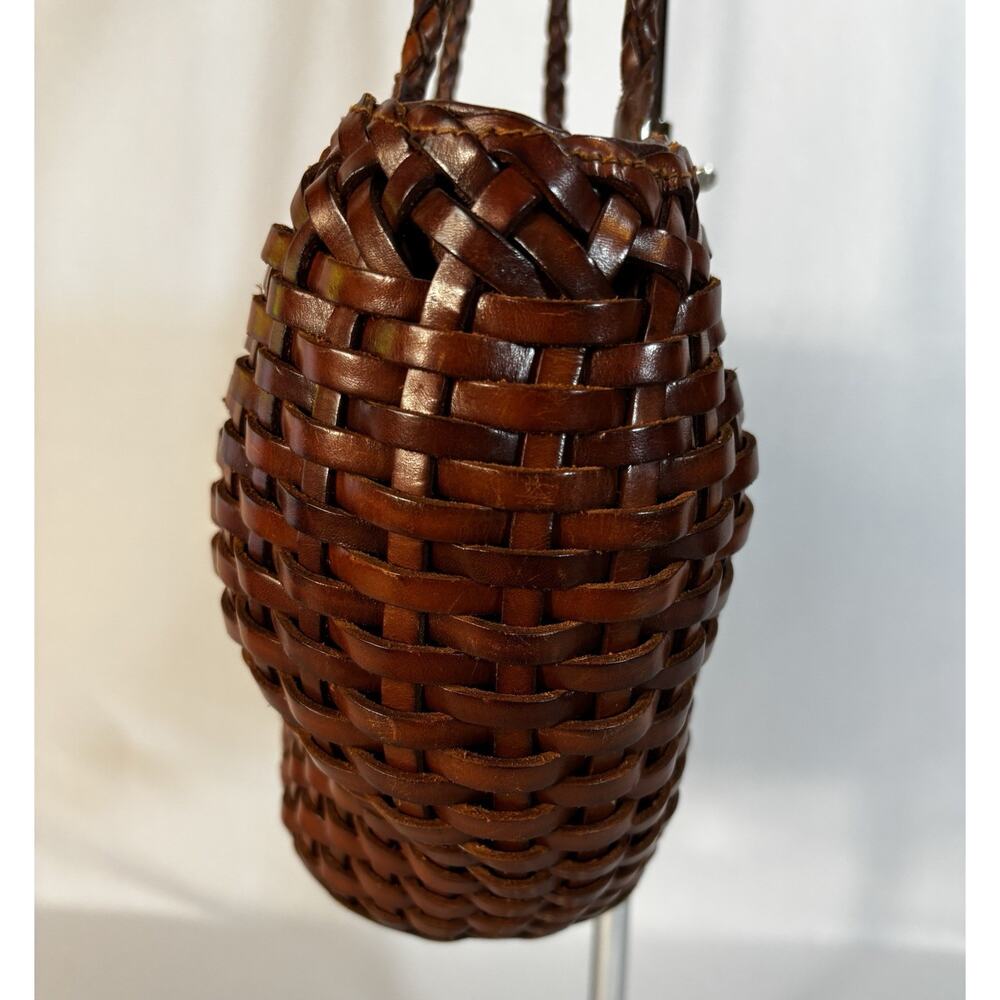 VTG Y2K Italy Woven Leather Tote Bag Cognac Brown Braided Intrecciato Style - Picture 5 of 16